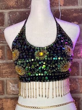 Black Show Stopper Sequins/Beaded Halter